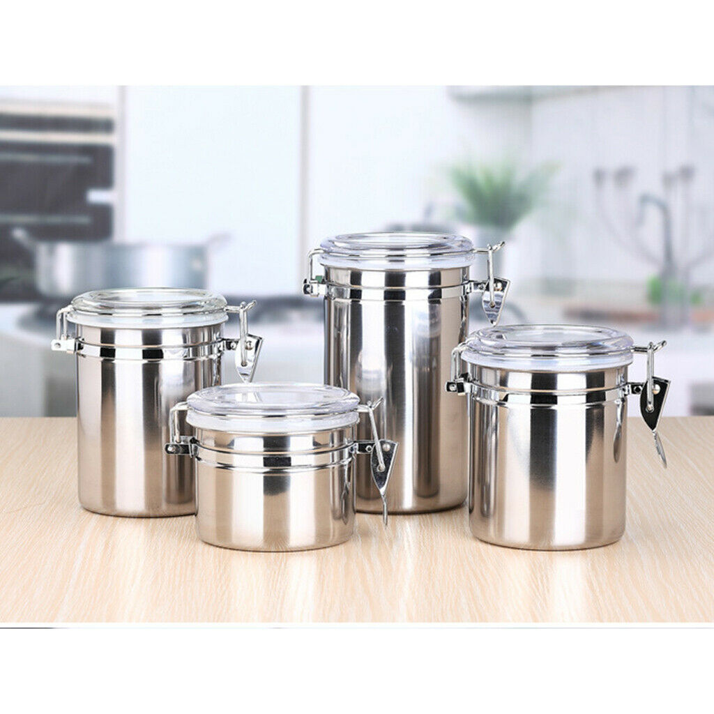 Stainless Steel Airtight Canister with Clear Acrylic Lid and Locking Clamp 60oz