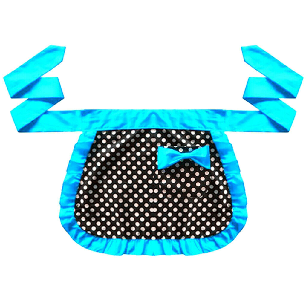 Short Size Cotton Service Apron 1  With Blue And Pink Bow Tie