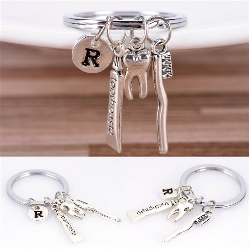 Dentist Key Ring Toothpaste Tooth Toothbrush Dental Hygienist Initial Chai.l8