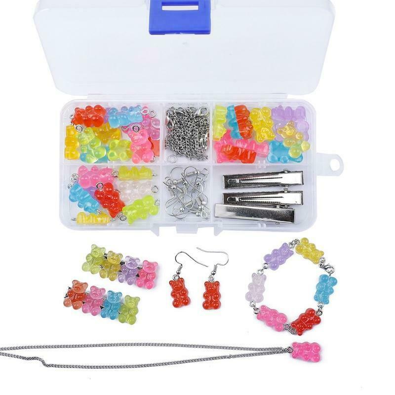 DIY Earrings Kit Bear Charm Necklace Pendant Lobster Clasp Jump Rings Earring