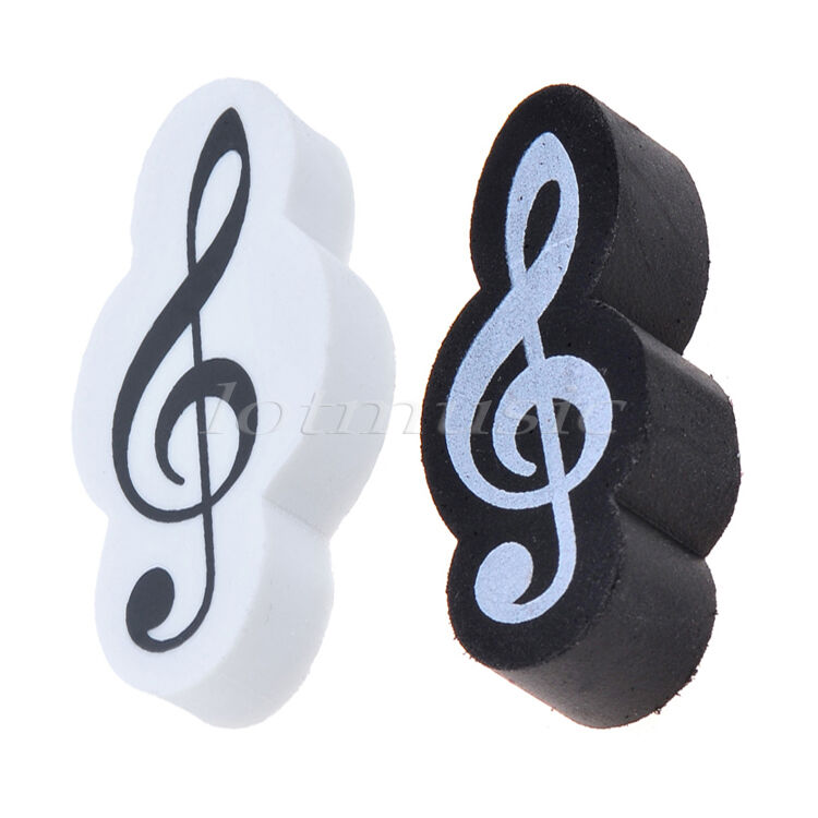 2 Pcs Stationary Music Note Rubber Eraser Gift Black and White