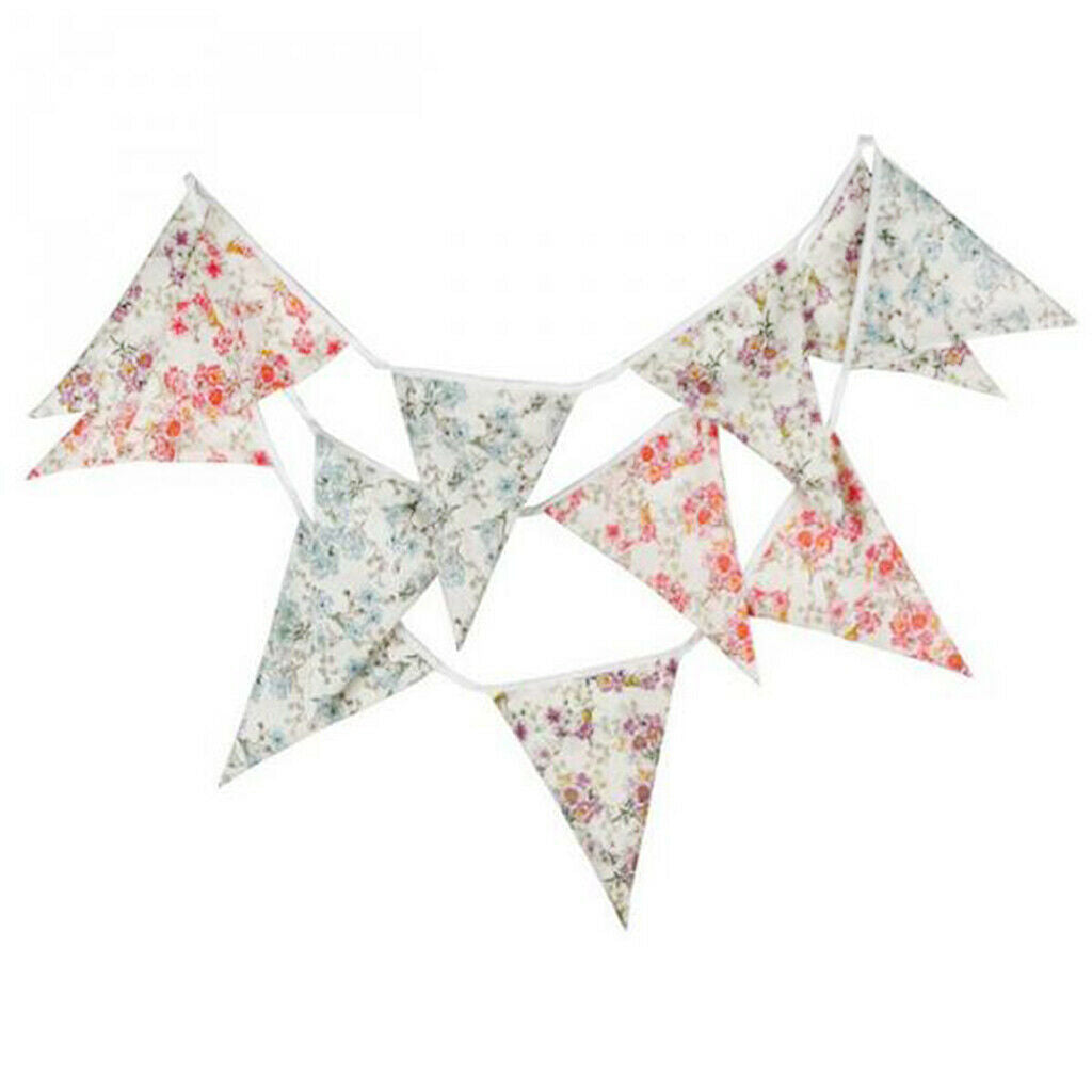 Cotton Fabric Bunting Banner Flowers Floral Flag Wedding Party Festive Decor
