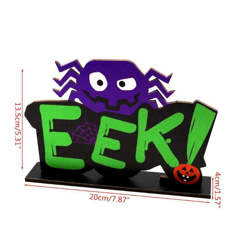 Halloween EEK Spider Wooden Desktop Ornaments Creative Decor for Home Indoor
