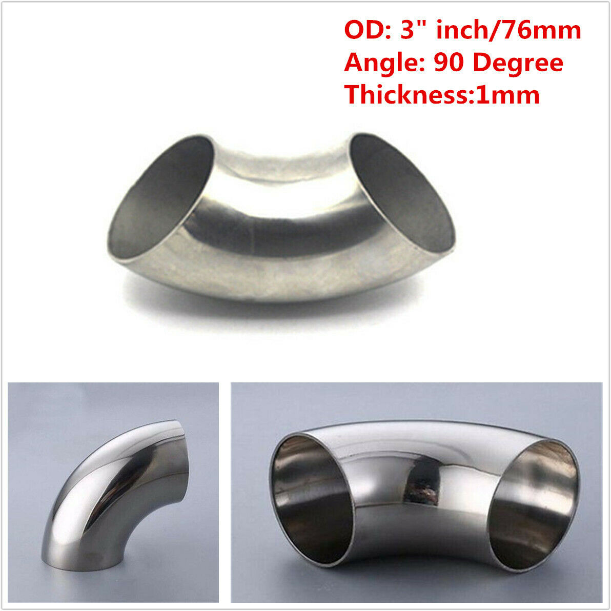 3" (76mm) OD Stainless Steel 90 Degree Exhaust Weld Bend Elbow Pipe Fitting Kit