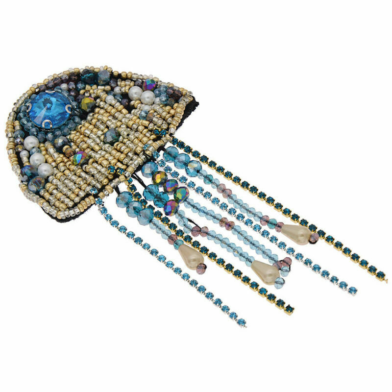 Rinestone Beaded Patches Jellyfish Sew On Applique Badges Clothing Decor DIY