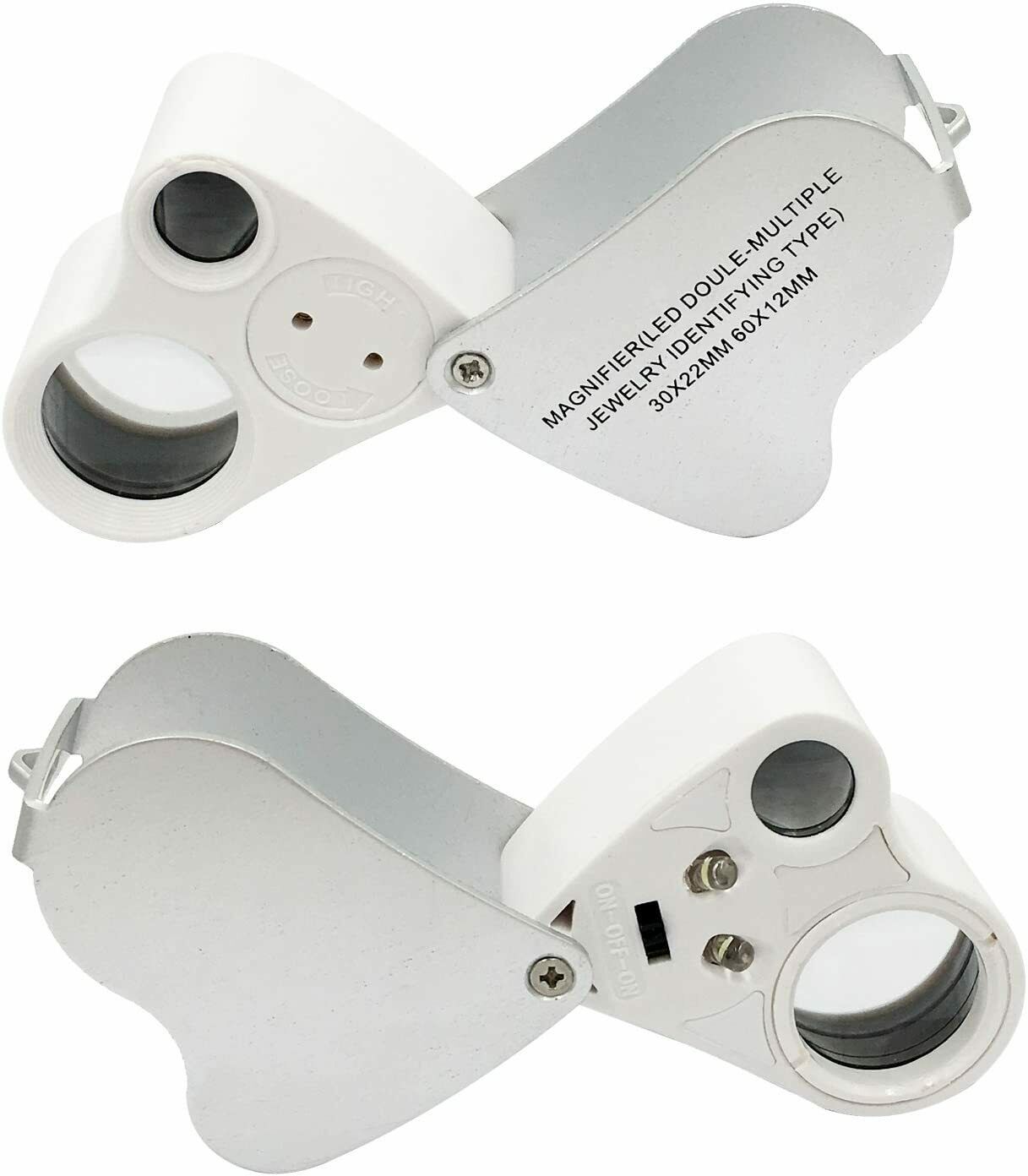 30 x 60 x Dual Lens Jewelers Eye Loupes Illuminated LED Metal Glass Magnifier