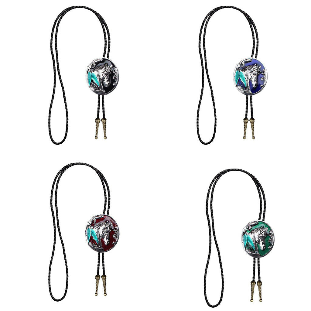Men Women Bolo Tie Western Cowboy Rodeo PU Leather Necklace Cool Gift Black