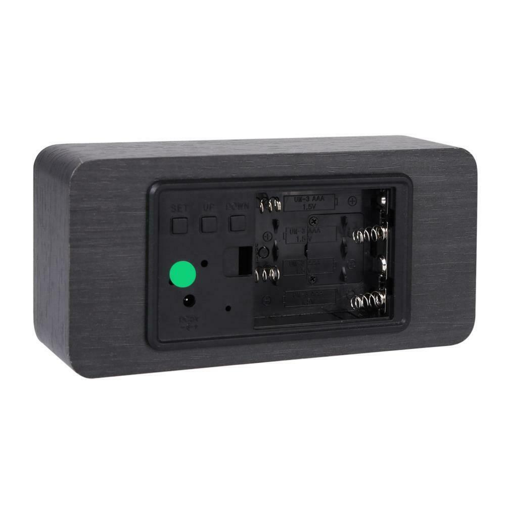 LED Wooden Alarm Clock Voice Control Digital Electronic Desktop Clock Decor @