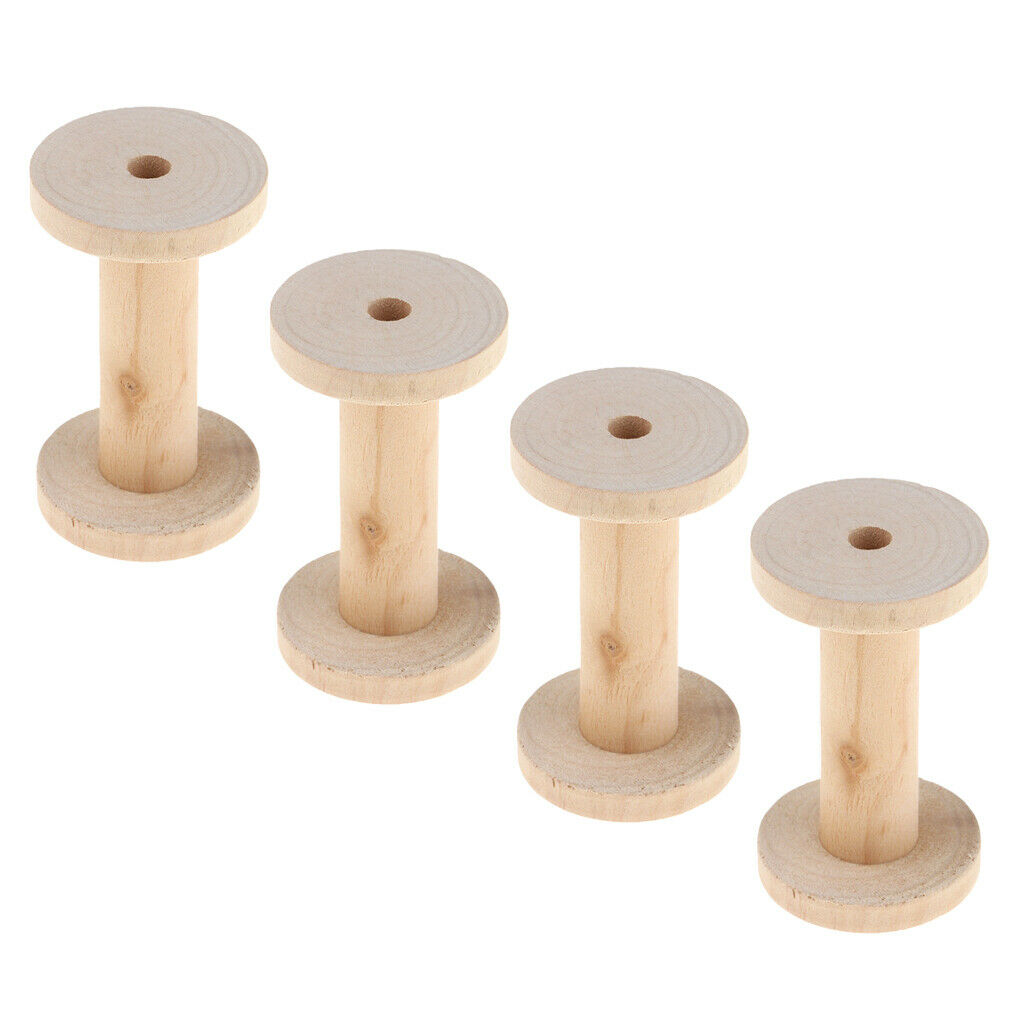 4 Pieces Natural Color Wooden Empty Spools for Thread, Ribbon, Thread, Trims,