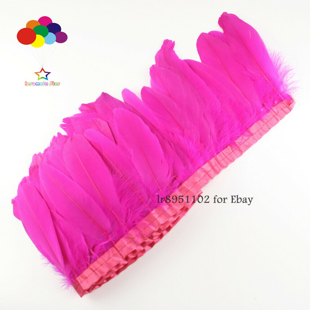 2 Meter Lot Dyed Deep Pink Geese Feather Fringes Ribbons for Dress Skirt Cloth
