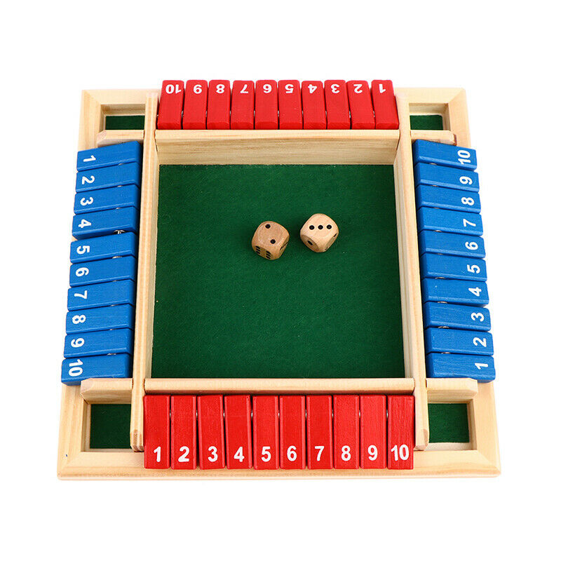 Shut The Box Dice Board Game 4 Sided 10 Number Wooden Flaps Dices Game Fam KX