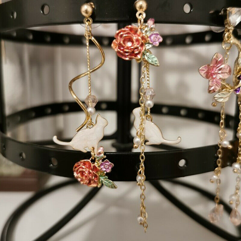 Sweet Cute Cat Flowers Leaves Pendant Flower Tassel Earrings Jewelry Earr.l8