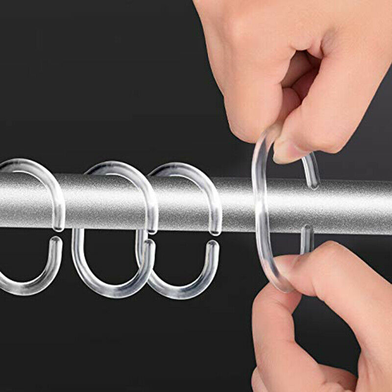 12Pcs Plastic Shower Curtain Hook Hanger Rings Bath Drape Loop Clasp Home HN US