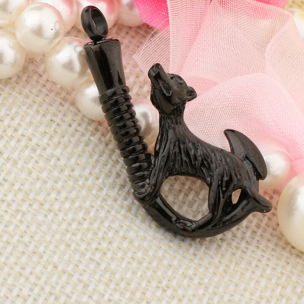 Love Pet Dog Stainless Steel Fish Hook Cremation Memorial Ash Pendant Black
