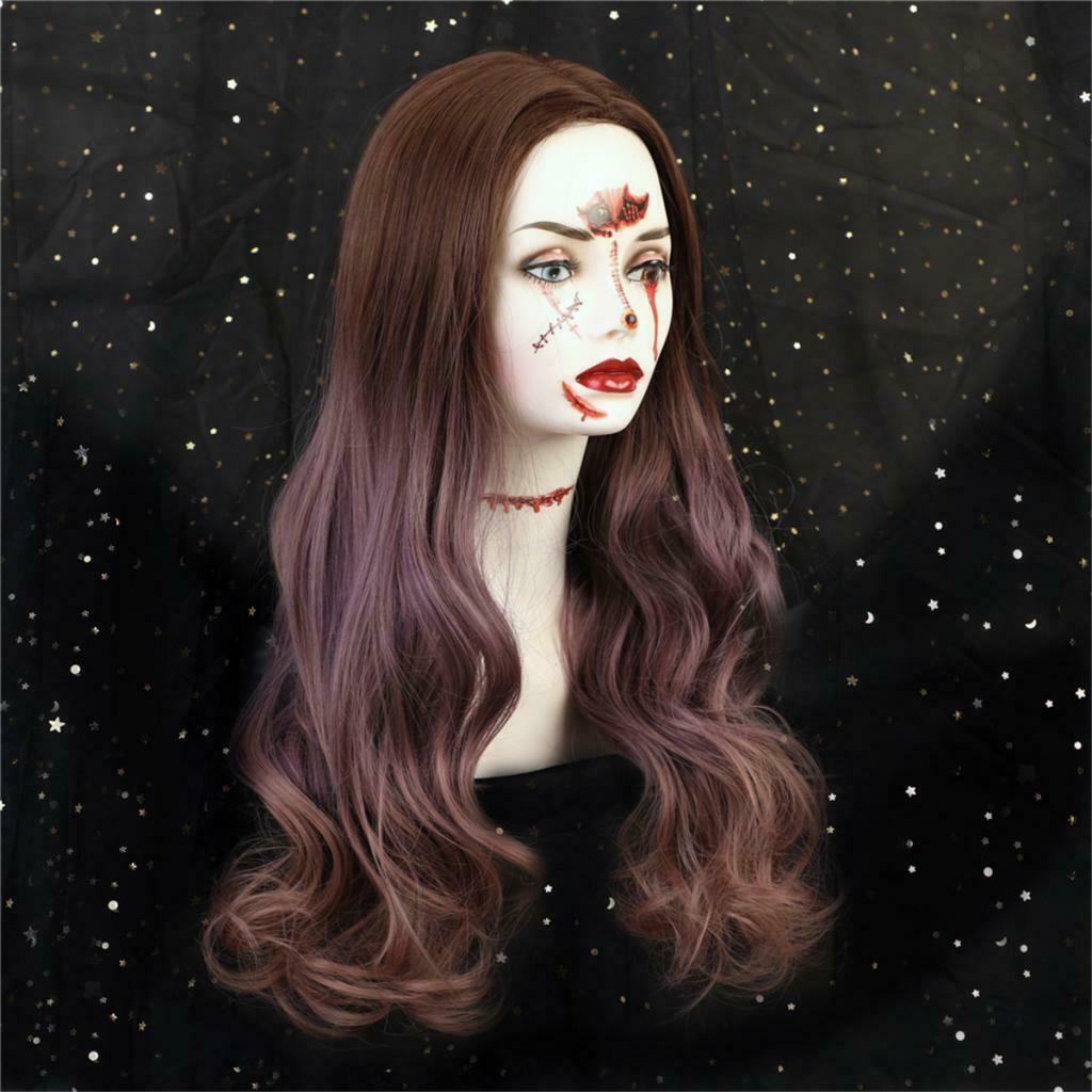 22" Synthetic Long Wavy Curly Hair Wig Center Parting For Halloween Party