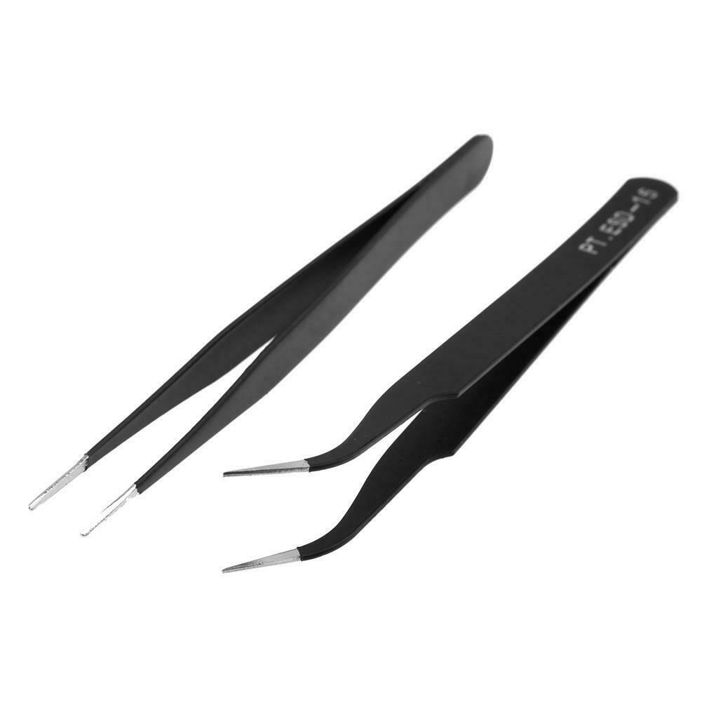 6pcs Stainless Steel Safe Anti-Static Tweezers Set Manicure Tool with Bag  @
