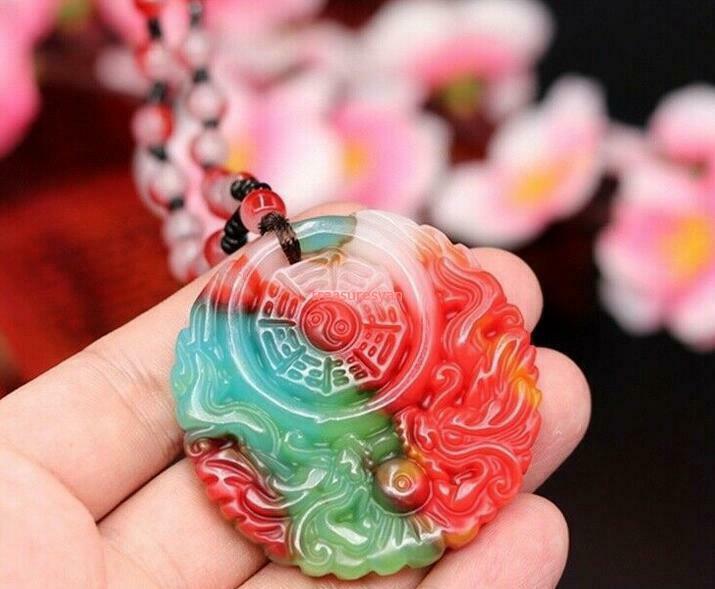 Jadeite Dragon Pendant Bagua Jewelry Amulet Gifts Jade Necklace Natural Color