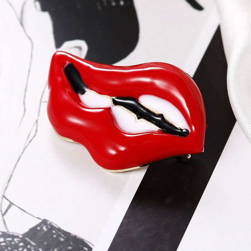 Fashion Women Red Lips Brooch Pin Collar Decoration Badge Corsage Jewelry Gif Qx