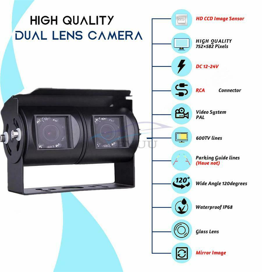 1× CCD Sensor 120° & 90° Vehicle IR LED Dual Lens Reversing Camera For Truck Bus