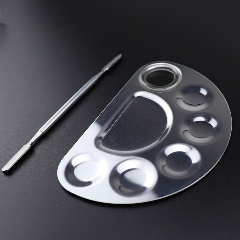 6 Holes Stainless Steel Makeup Palette Nail Art Polish Plate Mixing Foundation