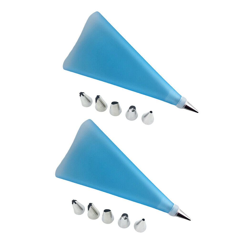 Set of 2, Reusable Icing Piping Bag and Nozzles Cake Decorating DIY Blue