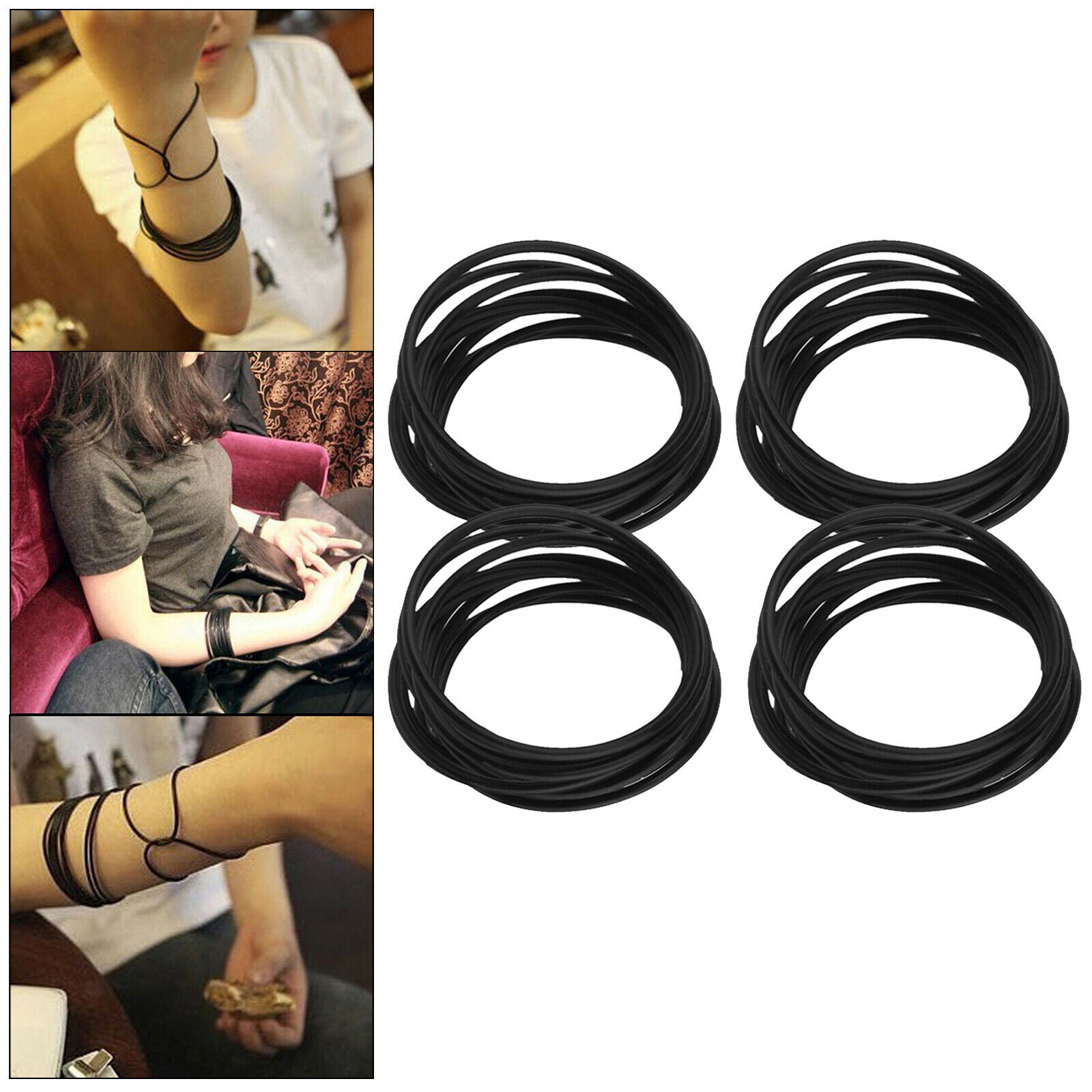 40pcs Fashion Silicone Elastic Rubber Band Bracelet Wristband Bangles Hair Ties