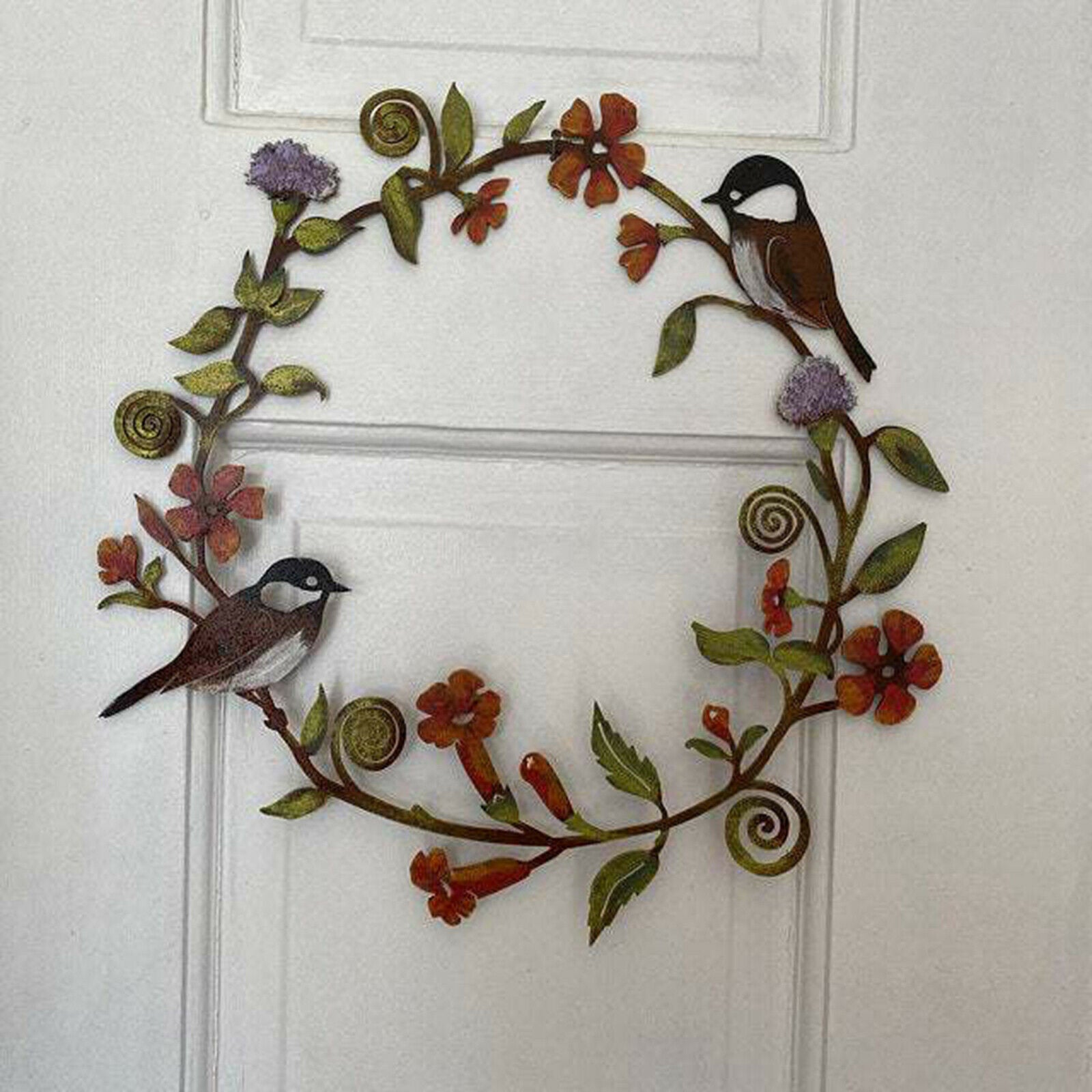 30cm Hanging Metal Wall Decor Door Wreath Chickadees Flowers Wreath Wall Arts