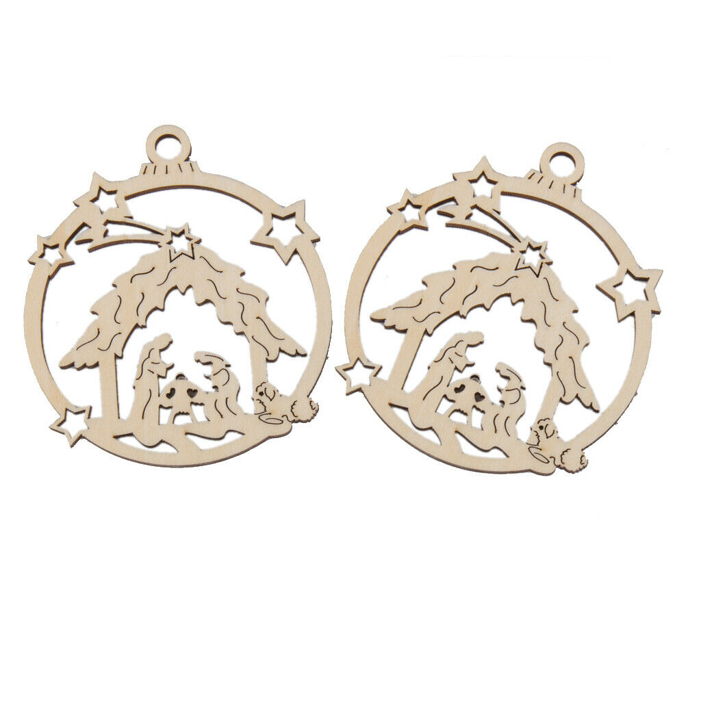 10pcs The Birth Of Jesus  Cut Out Wooden Tag With String