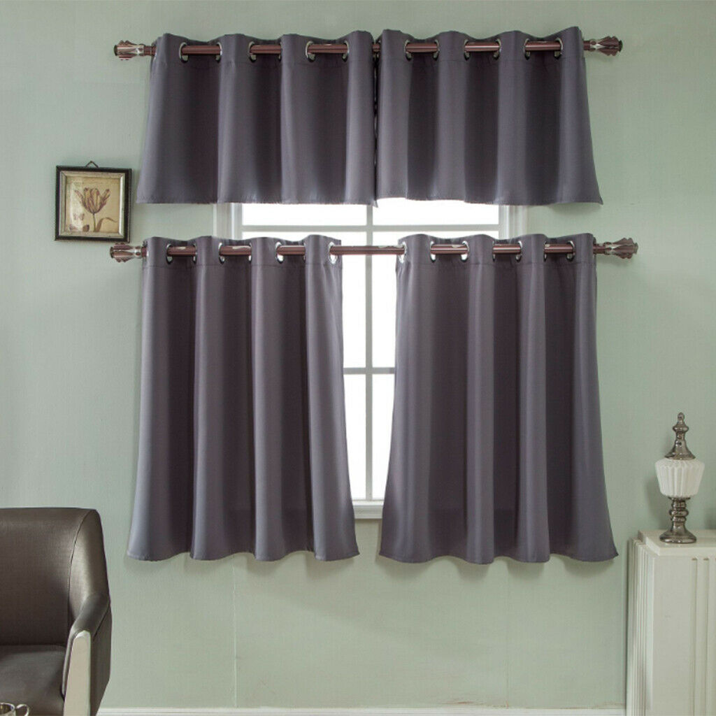 Solid Colored Short Valance Curtains Kitchen Window Treatment Gray S