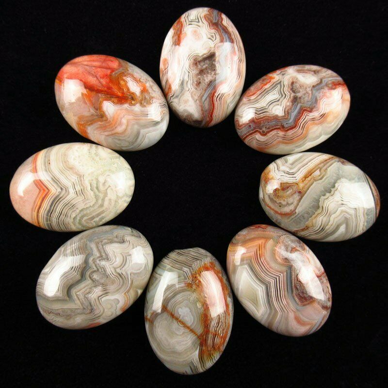 6Pcs 25x18mm 30.6g Mexico Crazy Lace Agate Oval Cab Cabochon