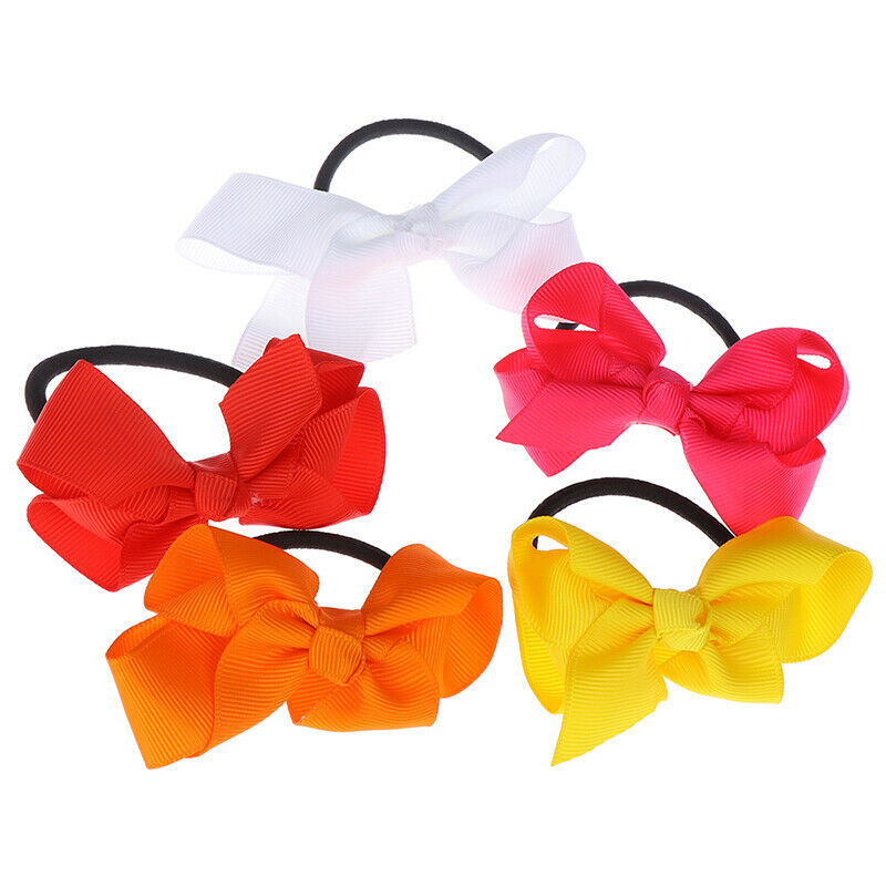 5pcs/set Ribbon Bows With Elastic Band Hairband for Girls Kids Hair AccessoriDD