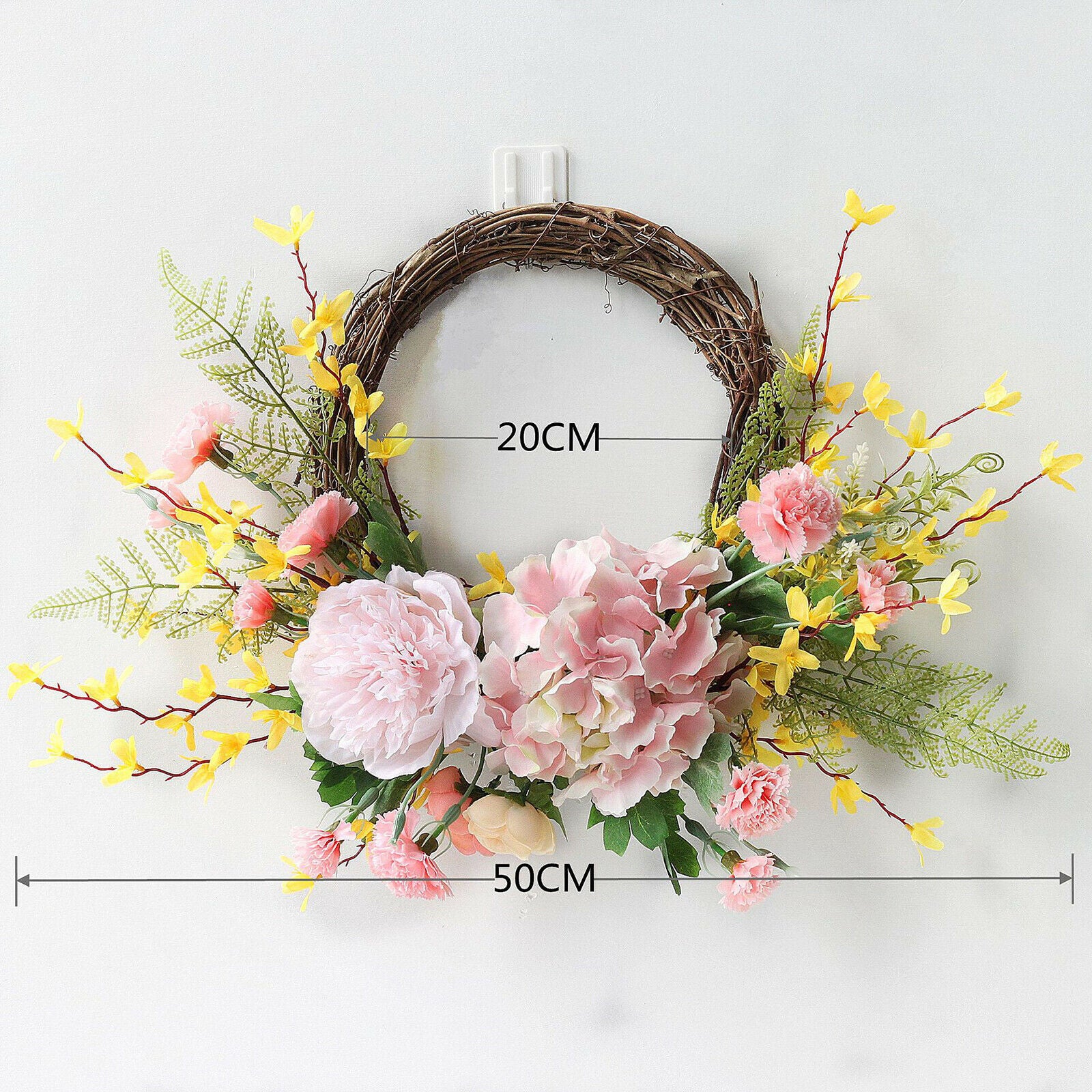20cm Round Artificial Carnation Wreath Spring Flower Garland Wedding Decor