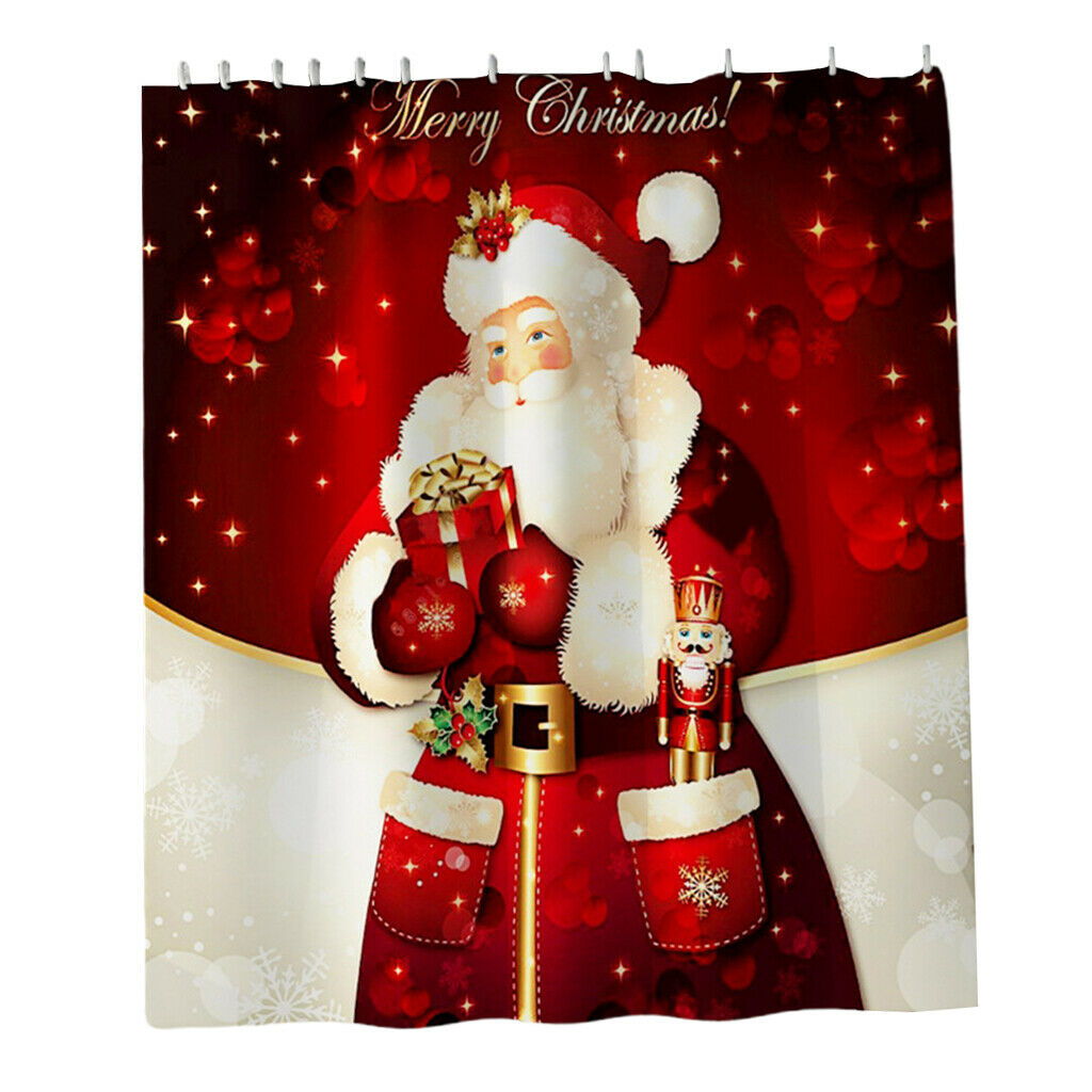 Christmas Bath Shower Curtain Hooks Included for Bathroom Xmas 180x180cm D
