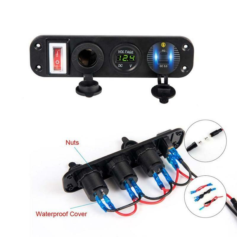 4in1 12V Car QC3.0 USB Type C PD Fast Charger Socket Panel LED Voltmeter Switch