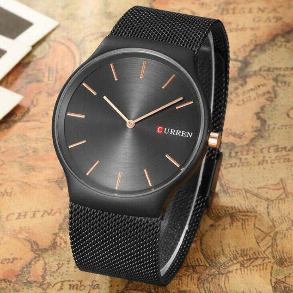 Men Waterproof Quartz Watch Steel Watch Band Casual Watch Black