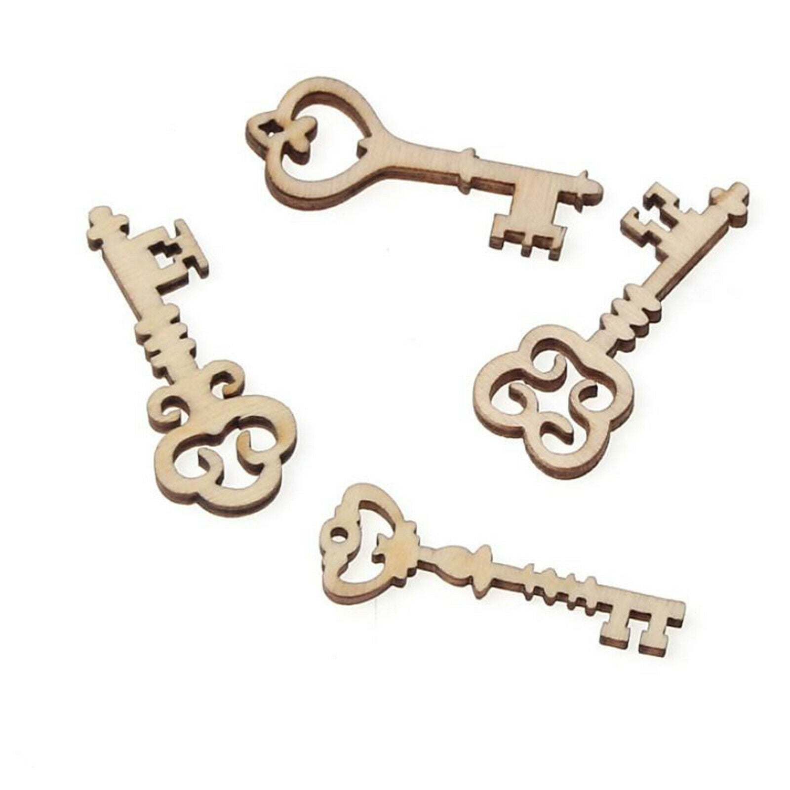50x Natural Wood Key Shape Mini Craft Embellishment Bookmark Mixed Color