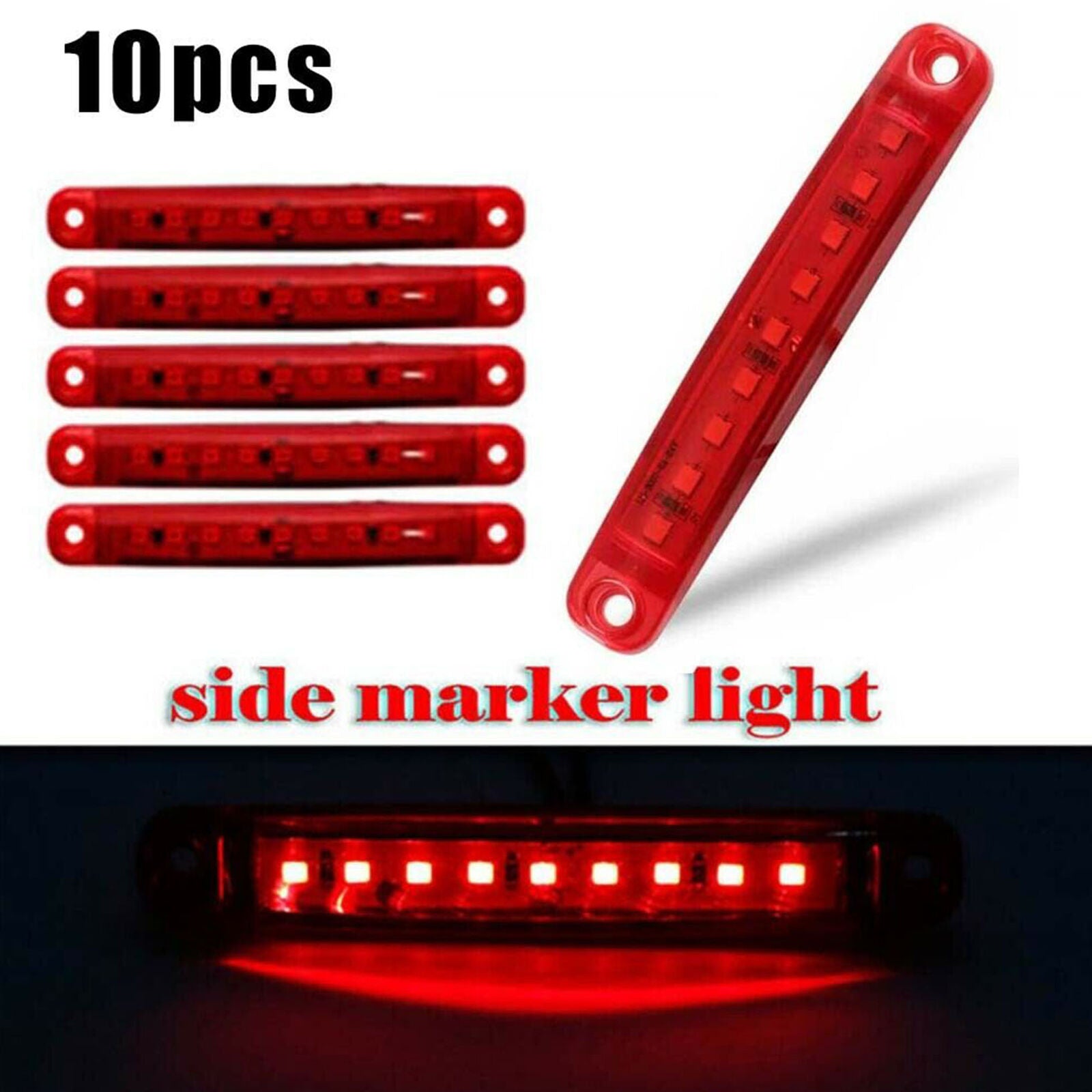 10X 9 LED FOR TRUCK TRAILER CAR BUS RED SIDE REAR FRONT MARKER LIGHT LAMPS 24V