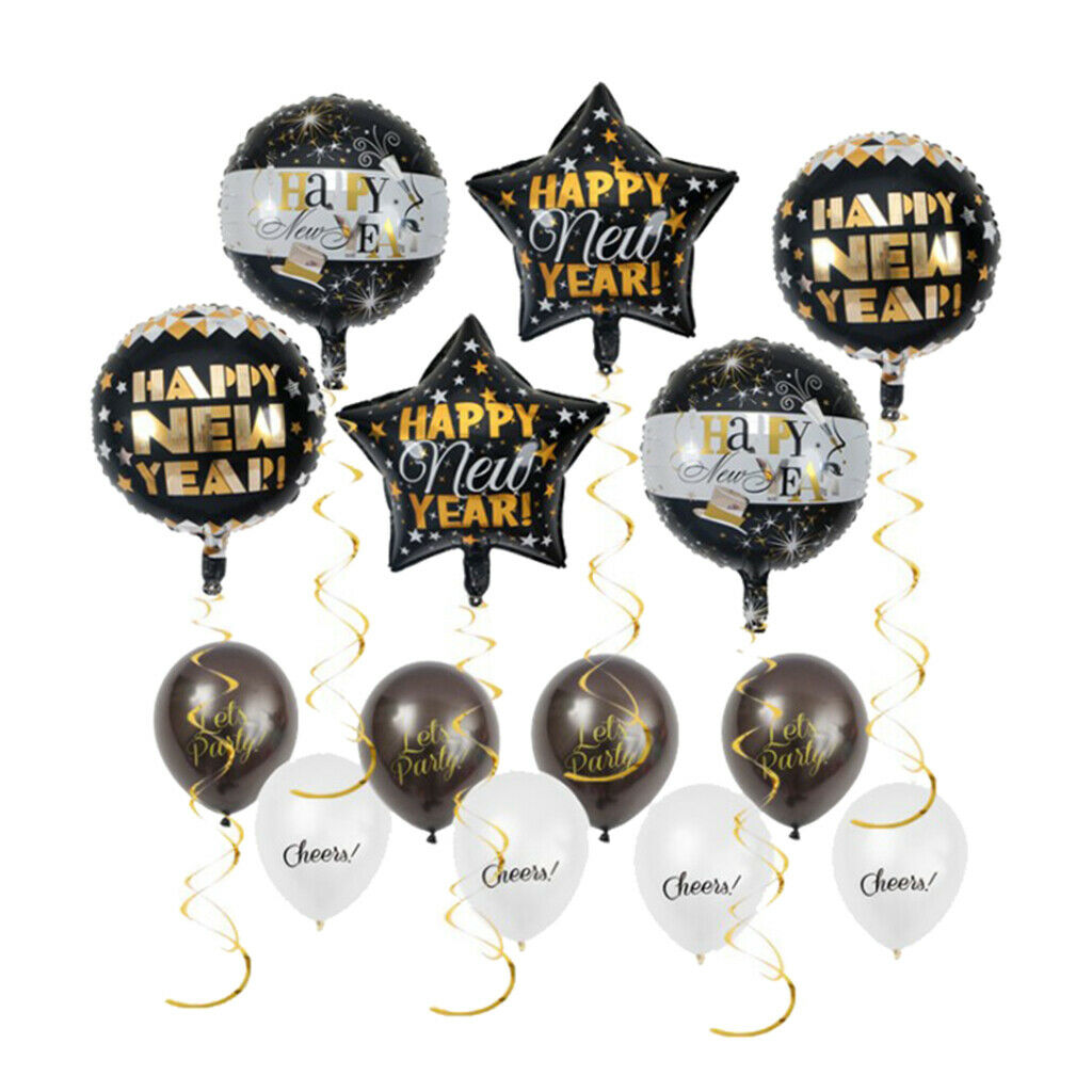 12x Happy New Year Balloons Sets Latex Confetti Home Party Decoration White