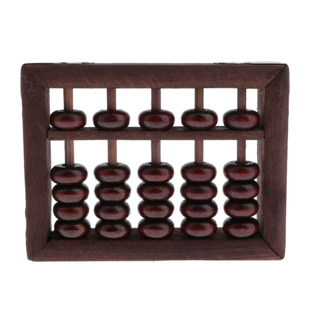 Classic Chinese Wooden Bead Arithmetic Abacus with Box 5 Rods Counting Tool