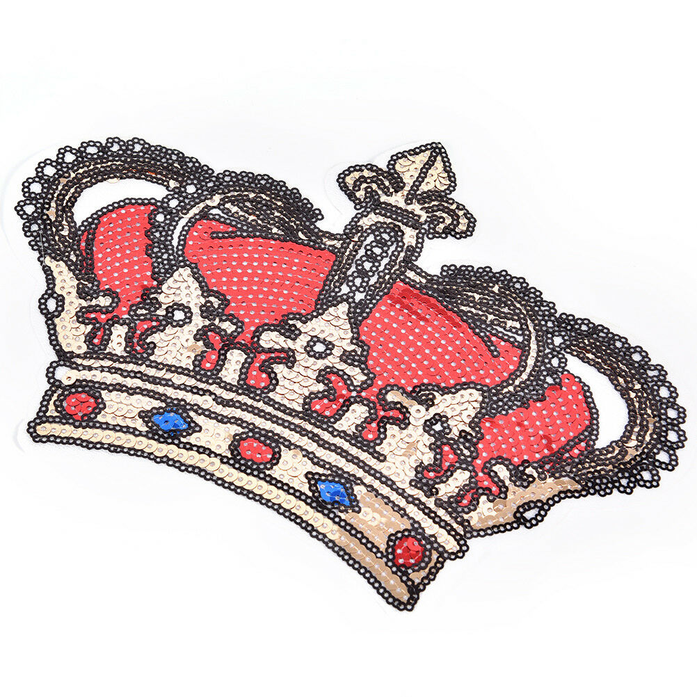 Golden Crown Sequins Beads Patch for stickers T-shirt jacket Sew on Appliq.l8