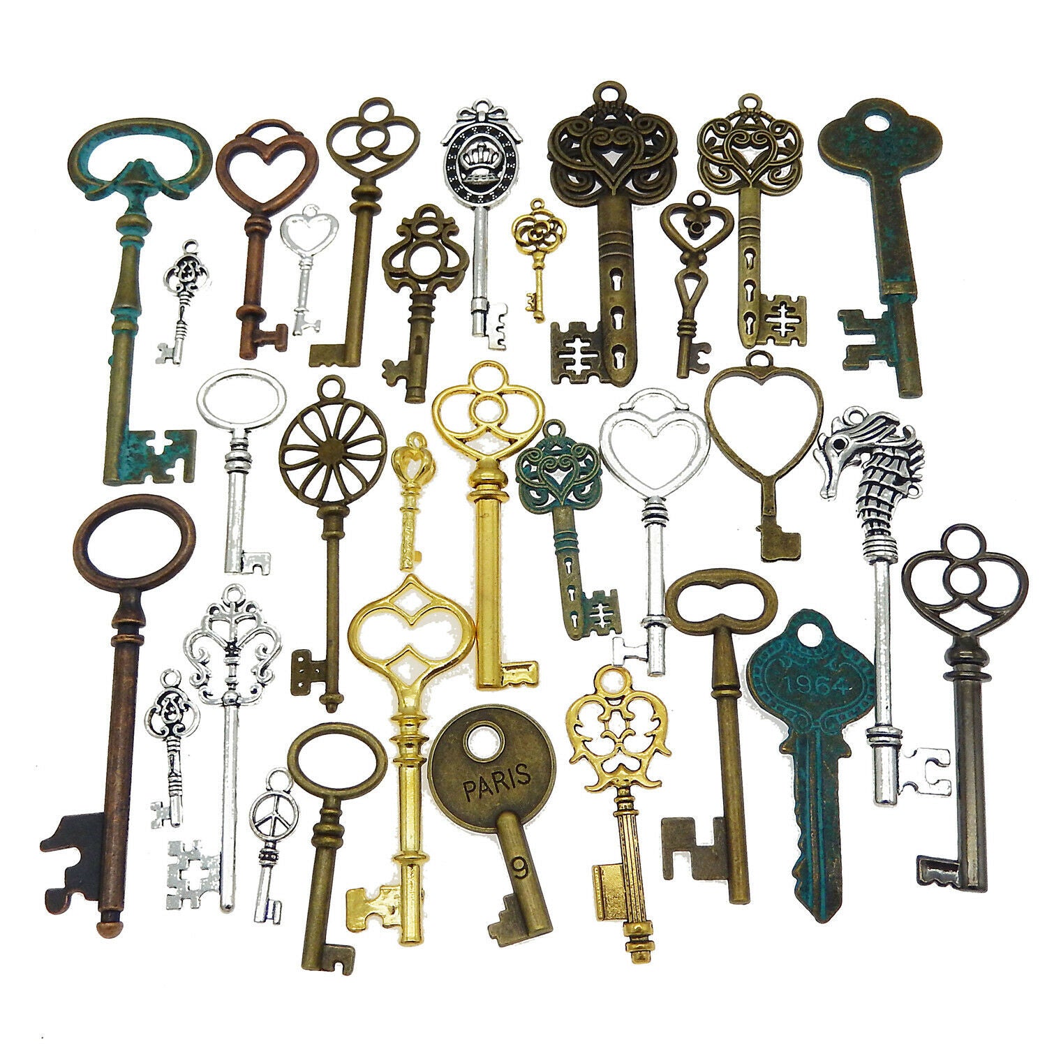 10-pack Retro Alloy Key Pendants Assorted DIY Crafting Jewelry Making Findings