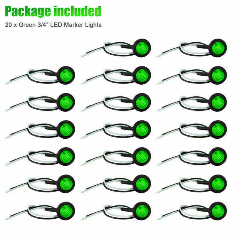 50 X 12V Mini Side 3/4" Round Marker 3 LED Bullet Truck Car Trailer Green Lights