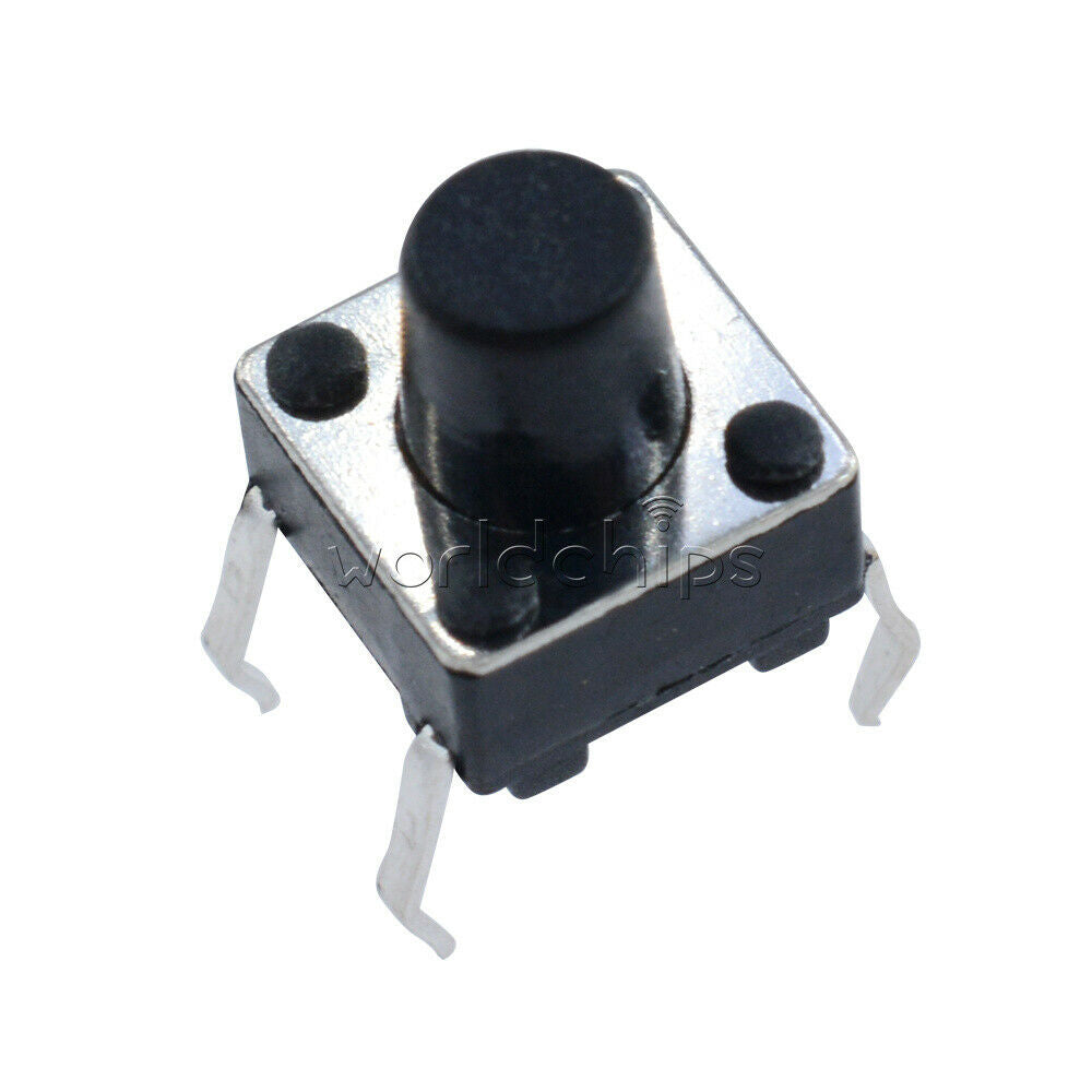 100PCS 6x6x7mm Touch Switch Black Round Button 6*6*7mm 4 Pin Tactile Tact Switch