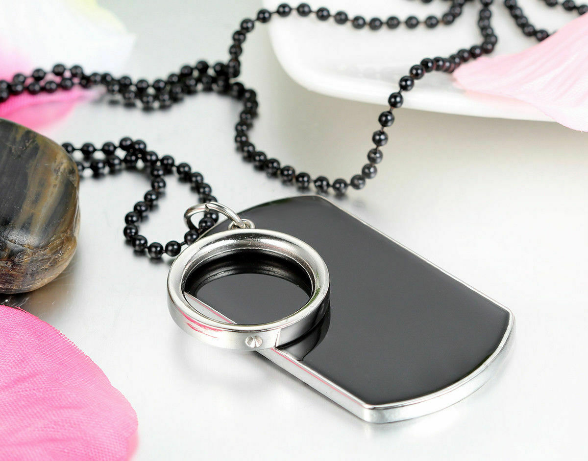 Men's Stainless Steel Ring Dog Tag Pendant Necklace w Bead Chain AU FAST SHIP
