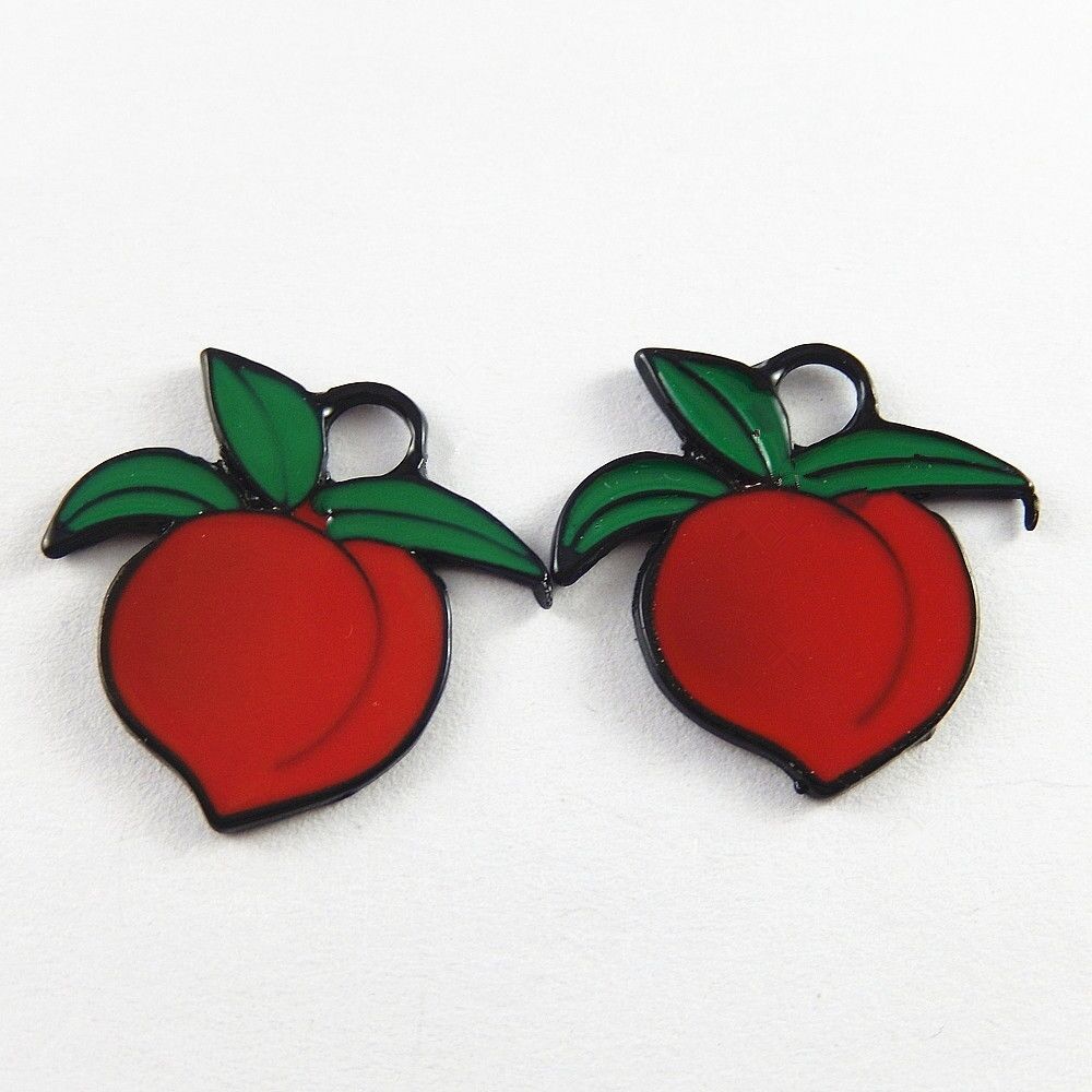 10 pcs Red Enamel Zinc Alloy Peach Fruit Charms Pendant Jewelry Craft Findings