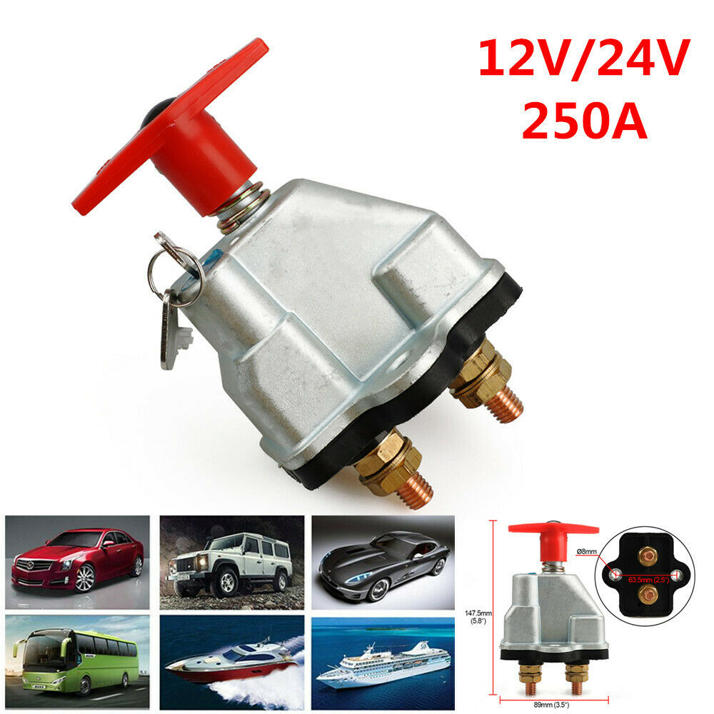 250A Disconnect Battery Isolator Cut On/Off Kill Switch +Key For Car Marine Boat