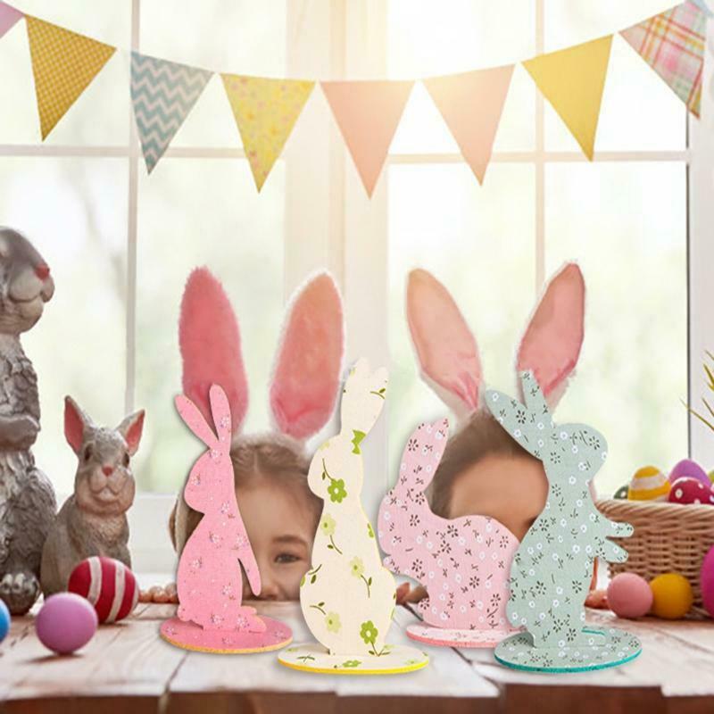 4Pcs Happy Easter Bunny Table Centerpiece Felt DIY Spring Party Home Decorations