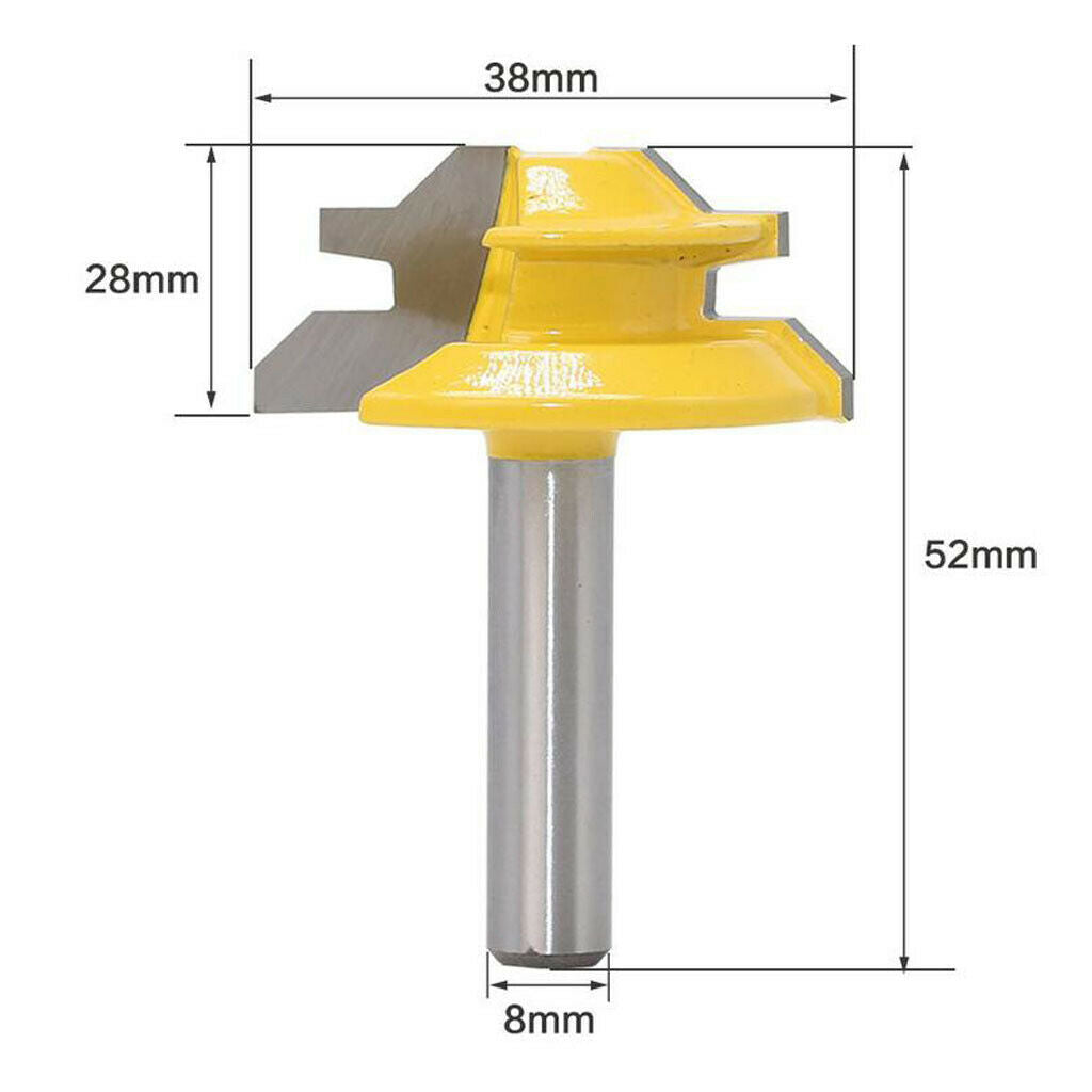 8mm 45Degree Shank Lock Miter Tenon Router Bit Tungsten Woodworking Cutter Tools