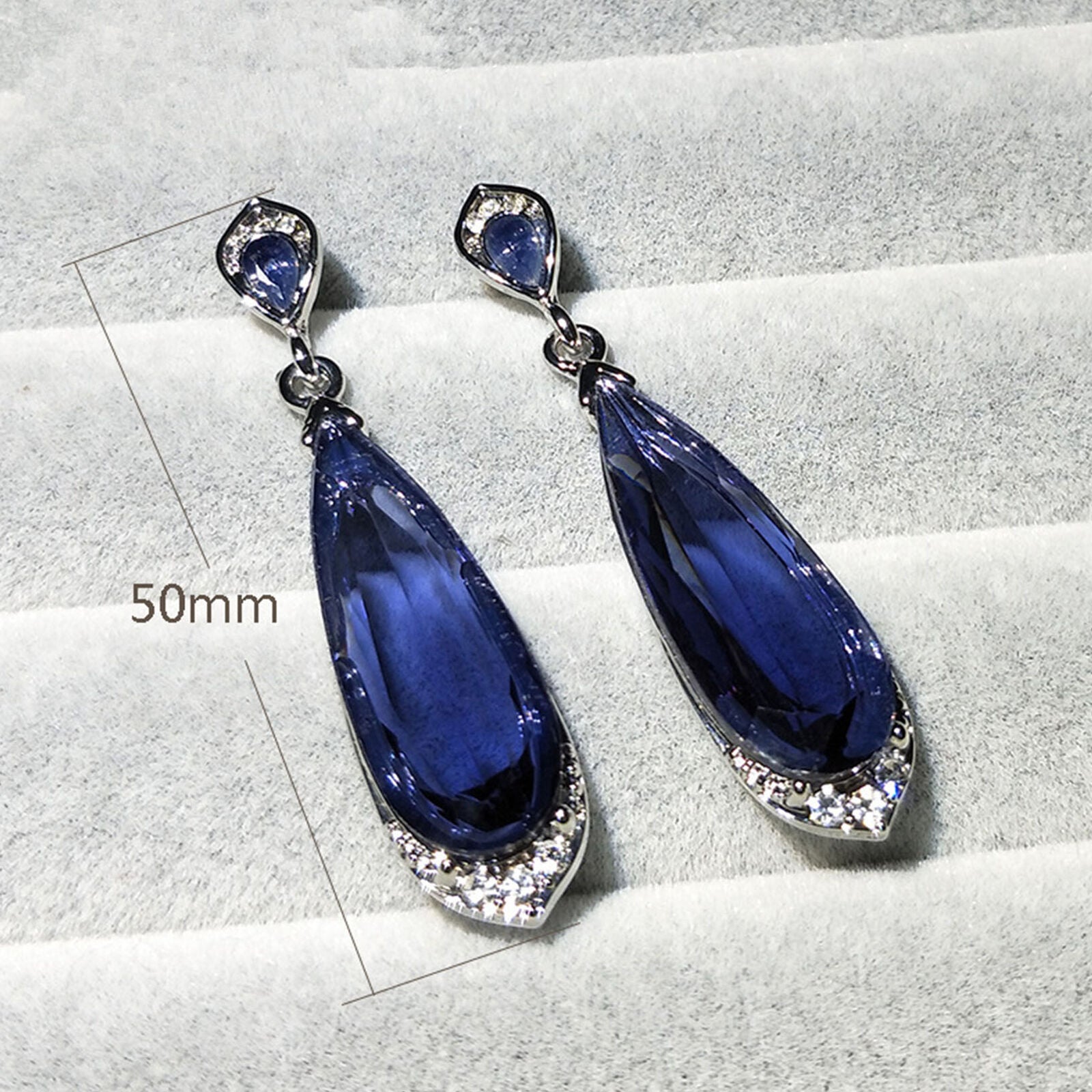 Elegant Sapphire 925 Sliver Long Earrings Studs Drop Dangle Women Wedding Party