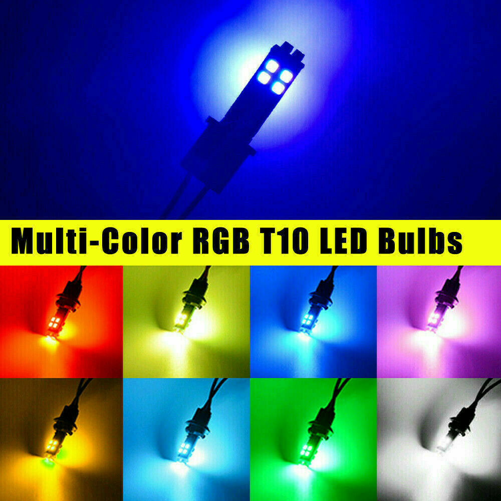 Multicolor RGB LED Bulb With RF Remote Control For Car Parking Light T10 168 194